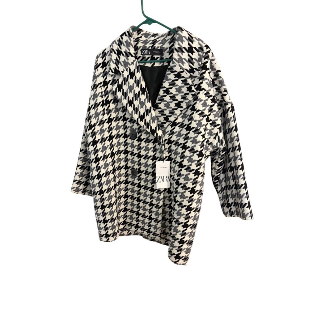 Zara NWT Oversized Houndstooth Plaid Jacquard Wool Blend Coat Jacket XS Blogger